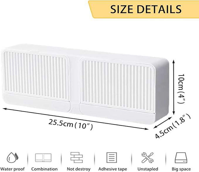 2-in-1 Wall Mounted Soap Holder with Hooks | Self Draining No Drill Soap Dish