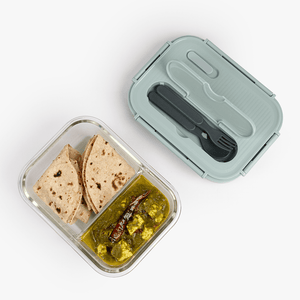 1050ml Rectangle Glass Food Container with 2 Compartments | Divided Meal Box for Complete Meals