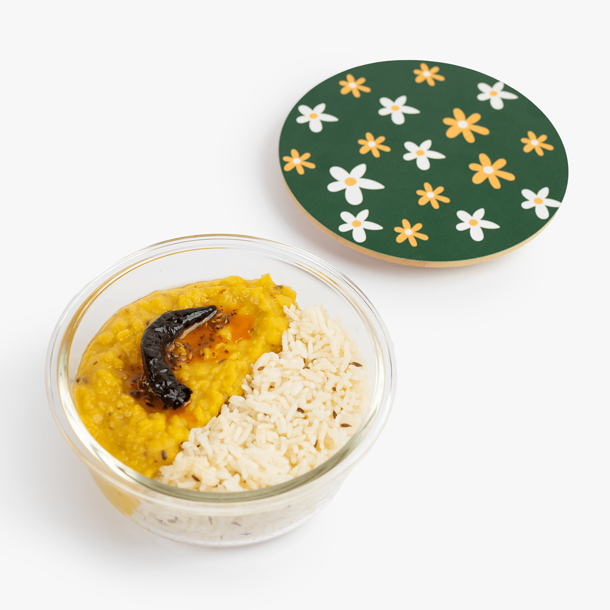 400ml Compact Round Borosilicate Glass Bowl | Artistic Printed Lid for Snacks & Dips