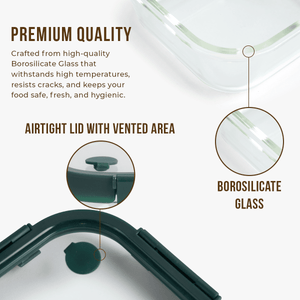 800ml Premium Square Borosilicate Glass Container | Vented Glass Lid Fresh-Air Circulation