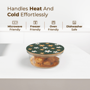 400ml Compact Round Borosilicate Glass Bowl | Artistic Printed Lid for Snacks & Dips