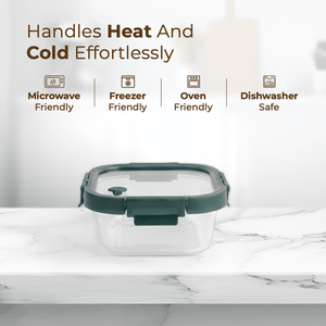 800ml Premium Square Borosilicate Glass Container | Vented Glass Lid Fresh-Air Circulation