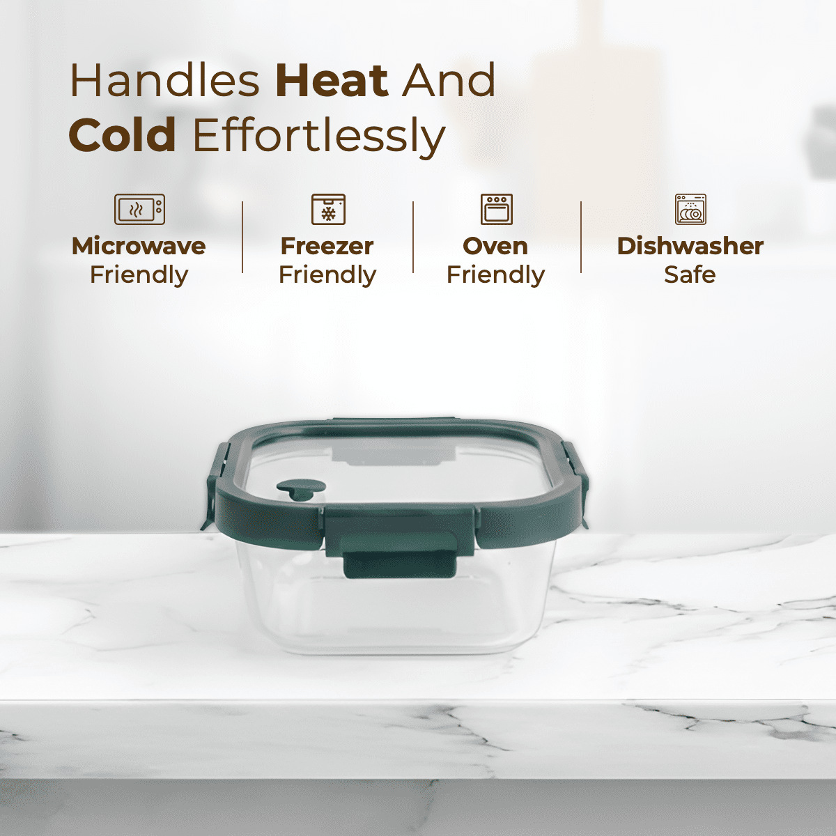 800ml Premium Square Borosilicate Glass Container | Vented Glass Lid Fresh-Air Circulation