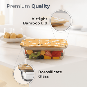 370ml Premium Airtight Borosilicate Glass Container | Eco Bamboo Lid for Stylish Storage