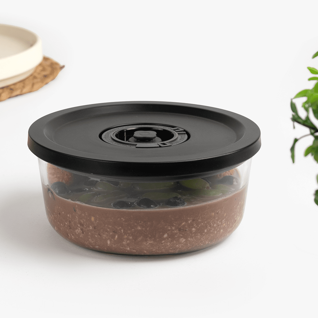 850ml Circular Vacuum Glass Food Jar | Intelligent Date-Tracking Freshness Seal