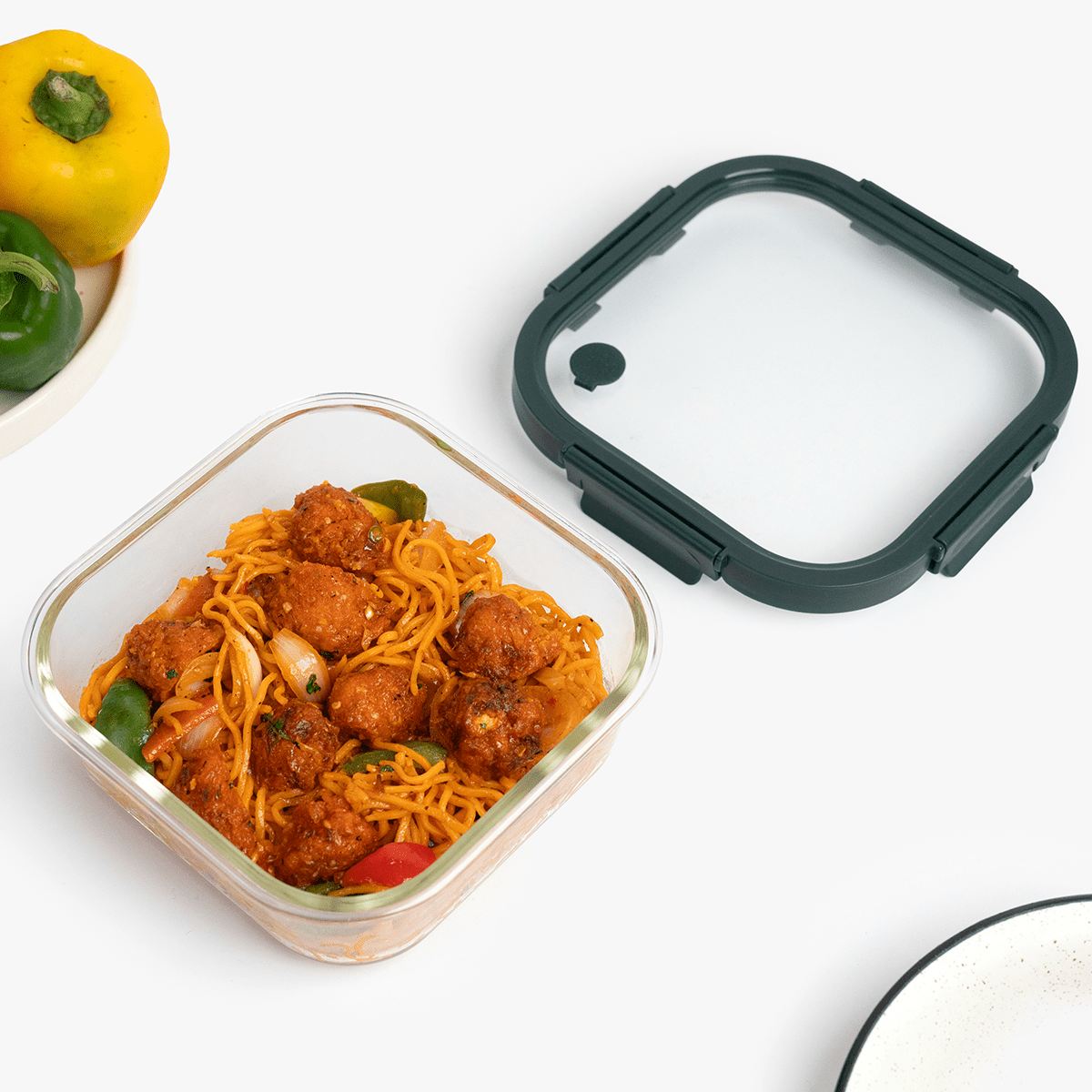 1100ml Square Borosilicate Glass Container | Oven-Safe with Vented Glass Lid