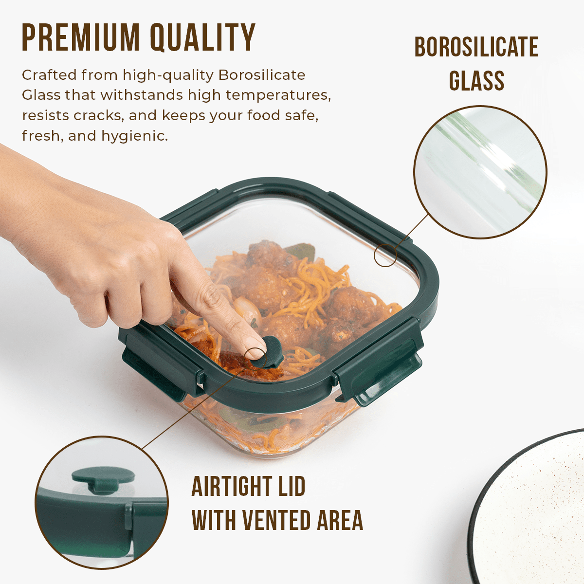 1100ml Square Borosilicate Glass Container | Oven-Safe with Vented Glass Lid