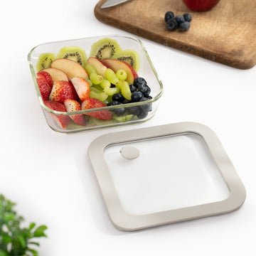 Compact Square Borosilicate Glass Meal Box | 610ml Steam-Vent Lid for Easy Reheating