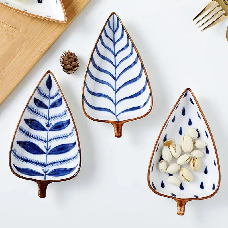 Leaf Design Ceramic Serving Dish | Multi-Compartment Snack & Sushi Plate
