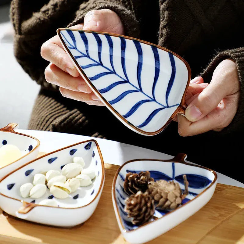 Leaf Design Ceramic Serving Dish | Multi-Compartment Snack & Sushi Plate