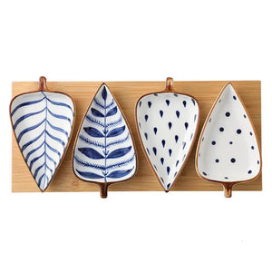 Leaf Design Ceramic Serving Dish | Multi-Compartment Snack & Sushi Plate