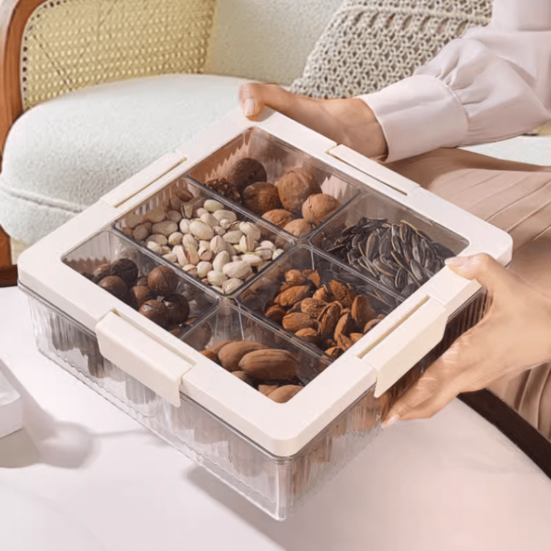6-Grid Multi-Purpose Snack & Candy Storage Box (27cm) | Elegant Serving Tray & Organizer