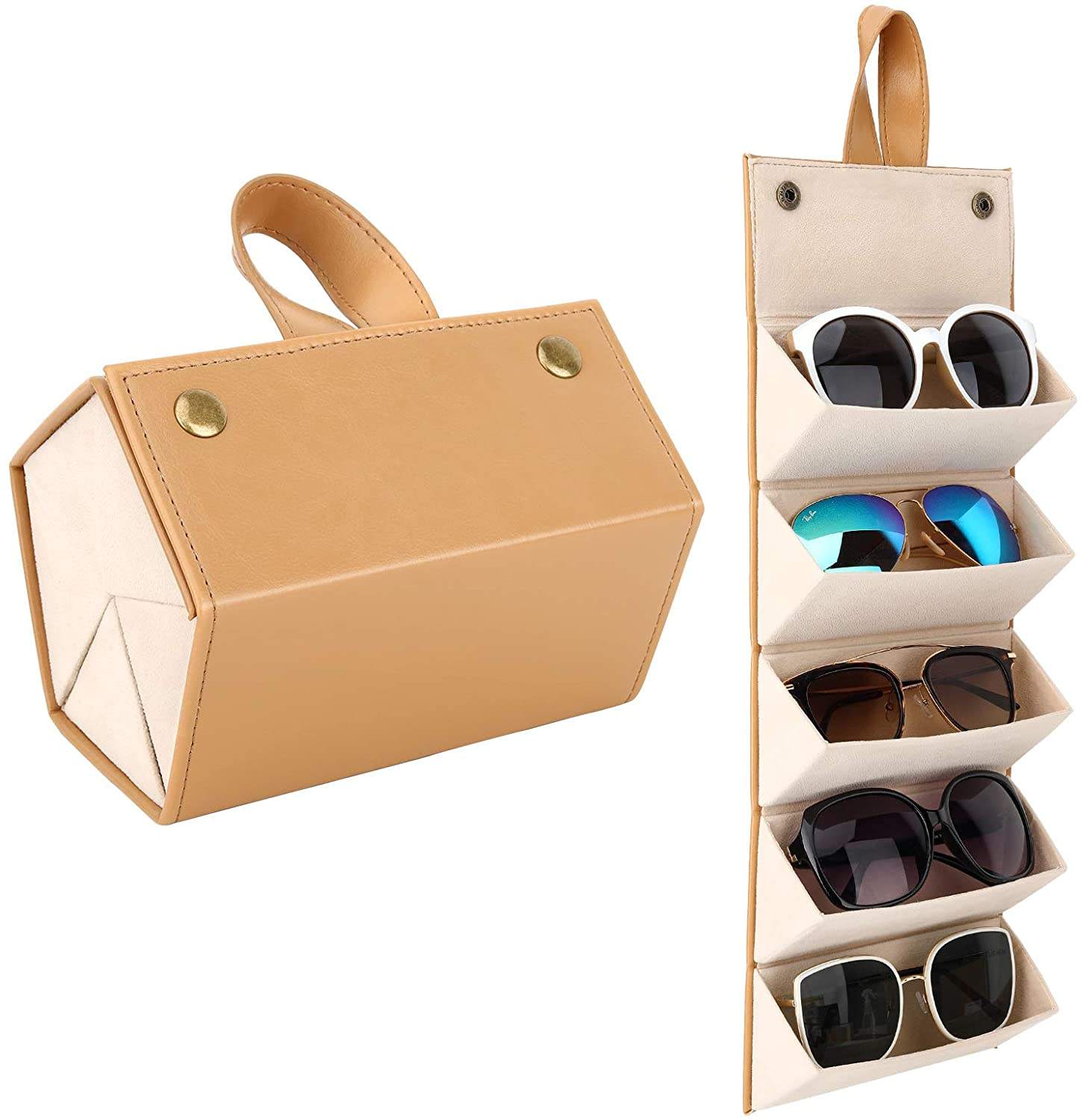 Foldable Sunglasses Organizer Case | 5 Slot Travel Glasses Holder