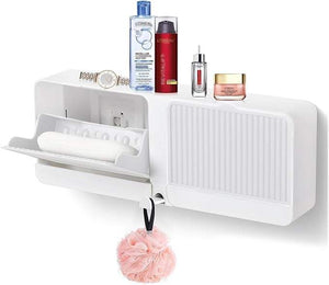 2-in-1 Wall Mounted Soap Holder with Hooks | Self Draining No Drill Soap Dish