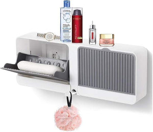 2-in-1 Wall Mounted Soap Holder with Hooks | Self Draining No Drill Soap Dish