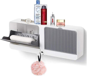 2-in-1 Wall Mounted Soap Holder with Hooks | Self Draining No Drill Soap Dish