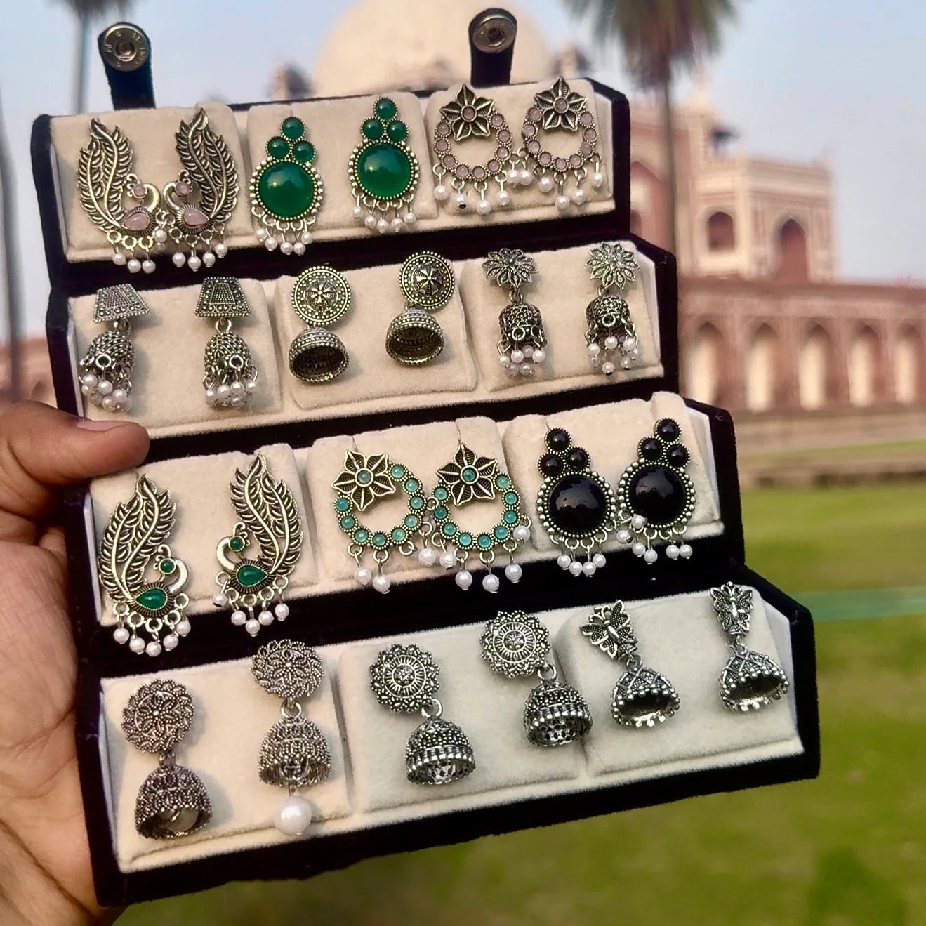 12-Piece Oxidized Silver Ethnic Earring Set | Tribal Jhumka & Dangle Collection