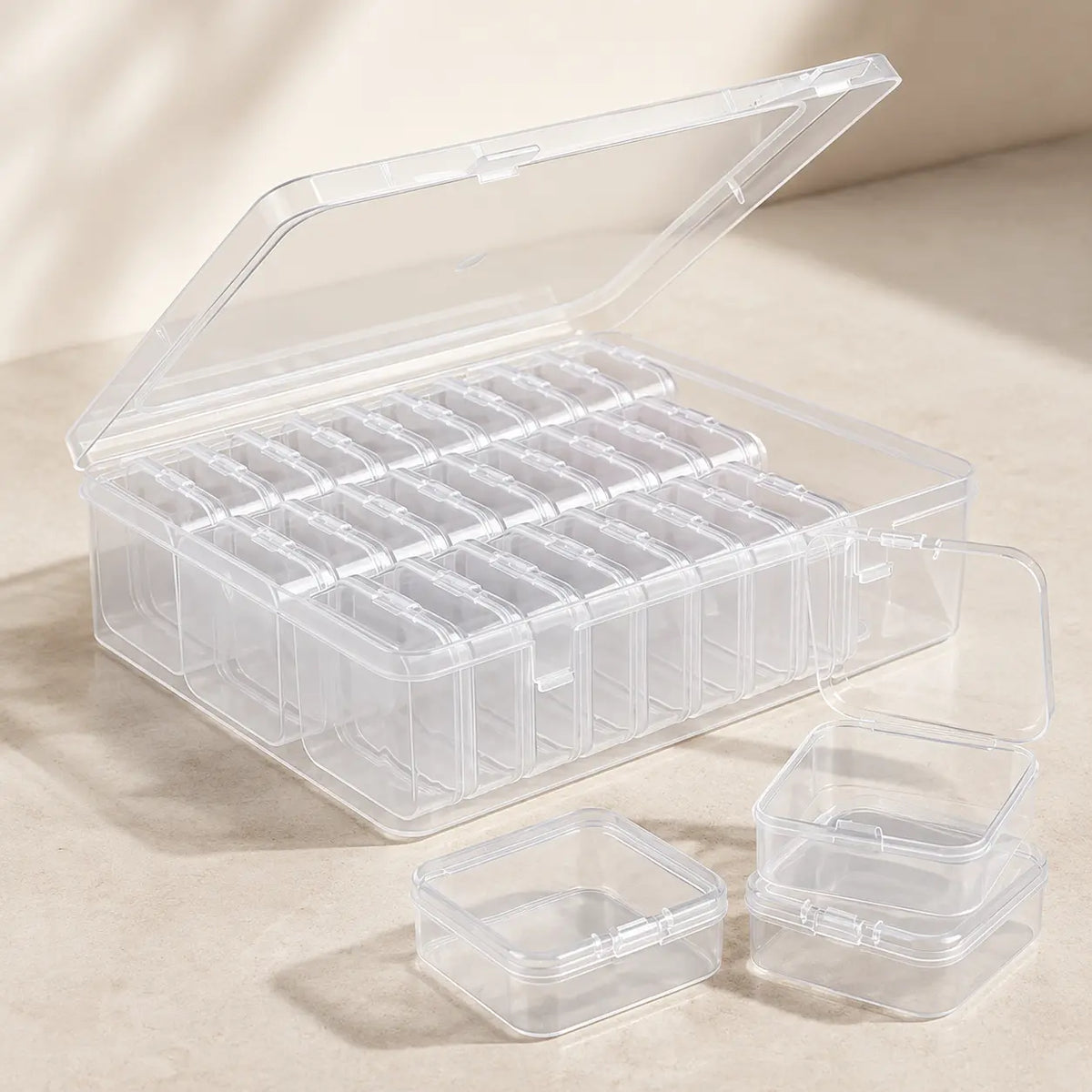 Housious Large Clear Plastic Organizer Boxes – 30-Pack Folding Mini Bead Storage Cases
