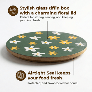 650ml Round Borosilicate Glass Food Bowl | Aesthetic Printed Lid for Stylish Storage