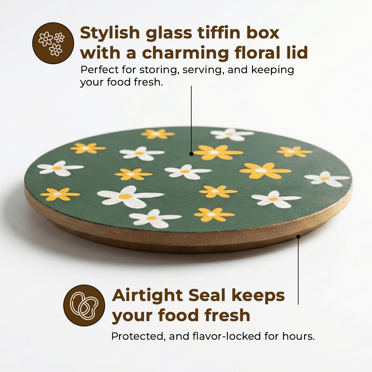 650ml Round Borosilicate Glass Food Bowl | Aesthetic Printed Lid for Stylish Storage