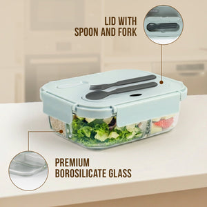 3-Compartment Glass Meal Prep Container | 1050ml Rectangle Food Storage Box