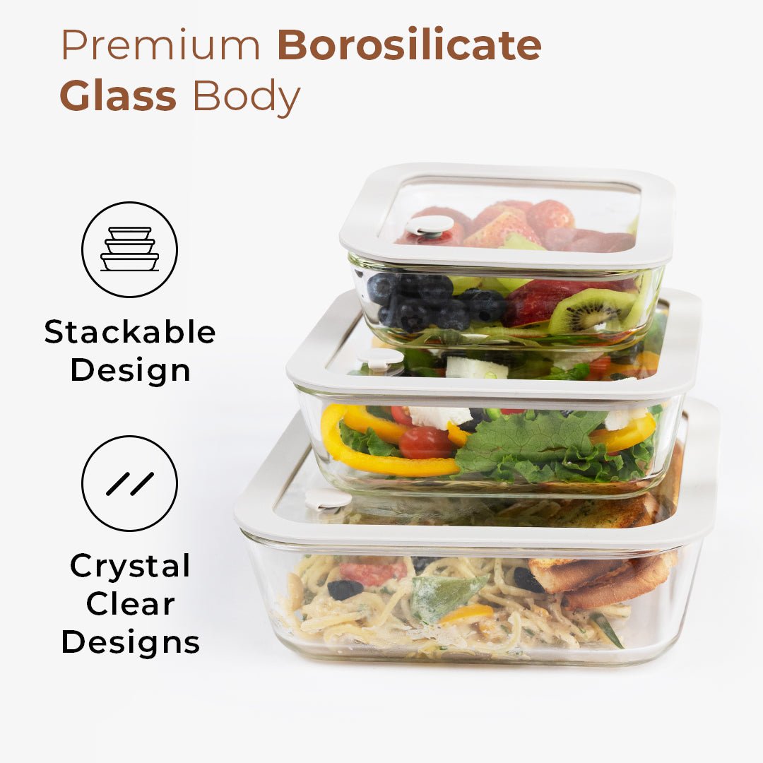 Square Borosilicate Glass Food Container with Vented Lid(1940ml)