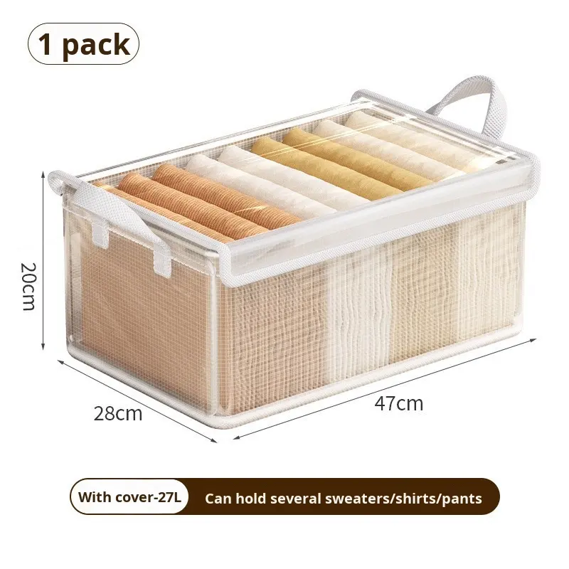 Foldable Fabric Storage Box with Lid | 26L Clothes & Pants Organizer | Collapsible Closet Storage Bin with Handles | Multi-Purpose Home Organizer | 3 PCS