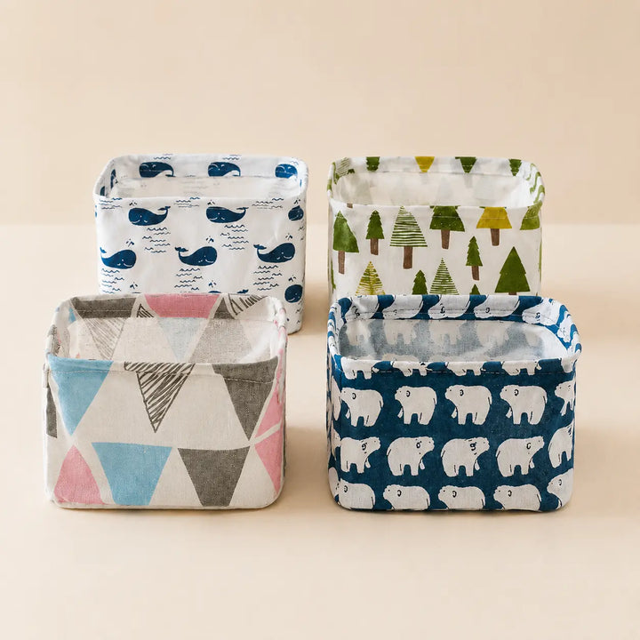 Mini Canvas Storage Basket | Foldable Desktop Organizer