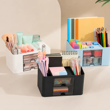 Multi-Functional Desk Organiser with 2 Drawers | Large Capacity Desktop Pen, Pencil & Stationery Storage Holder