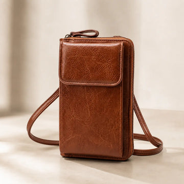PU Leather Mobile Sling Bag for Women Crossbody Phone Wallet Purse Brown