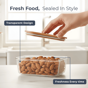 370ml Premium Airtight Borosilicate Glass Container | Eco Bamboo Lid for Stylish Storage