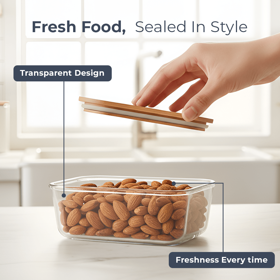 370ml Premium Airtight Borosilicate Glass Container | Eco Bamboo Lid for Stylish Storage