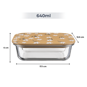 640ml Eco-Friendly Borosilicate Glass Container | Airtight Bamboo Lid Food Box