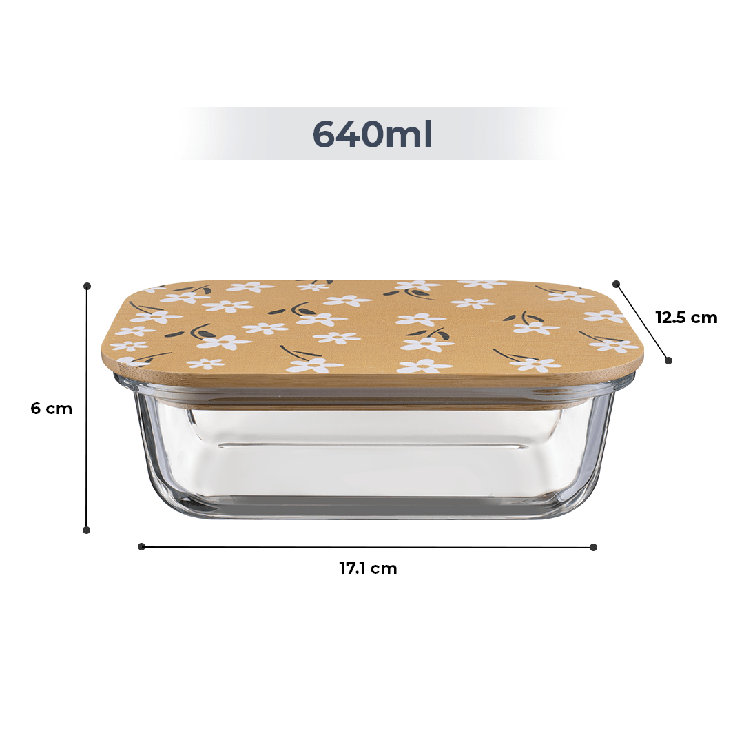 640ml Eco-Friendly Borosilicate Glass Container | Airtight Bamboo Lid Food Box