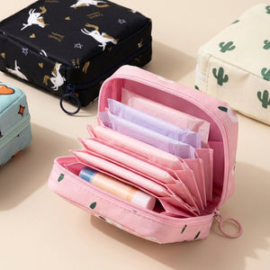 Sanitary Pad Storage Bag Portable Period Pouch Menstrual Organizer with Zipper multicolor