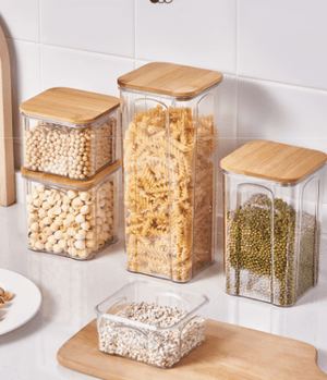 Airtight Plastic Food Storage Container with Bamboo Lid | Stylish Pantry & Kitchen Organizer