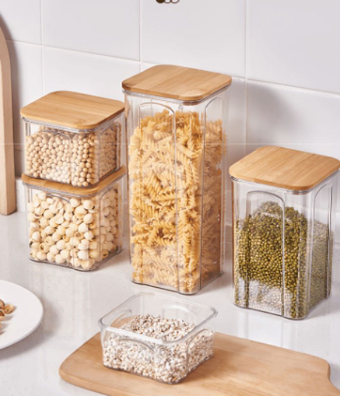 Airtight Plastic Food Storage Container with Bamboo Lid | Stylish Pantry & Kitchen Organizer