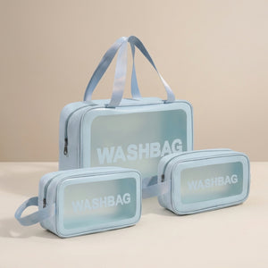 Set Of 3 Printed Transparent Toiletries and Cosmetics Travel Wash Bags