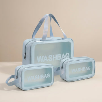 Set Of 3 Printed Transparent Toiletries and Cosmetics Travel Wash Bags