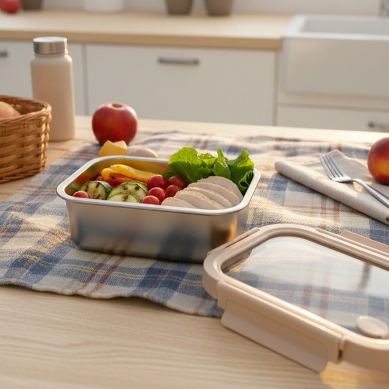 800ml Microwave Safe Steel Container | Glass Lid with Air Vent Food Storage