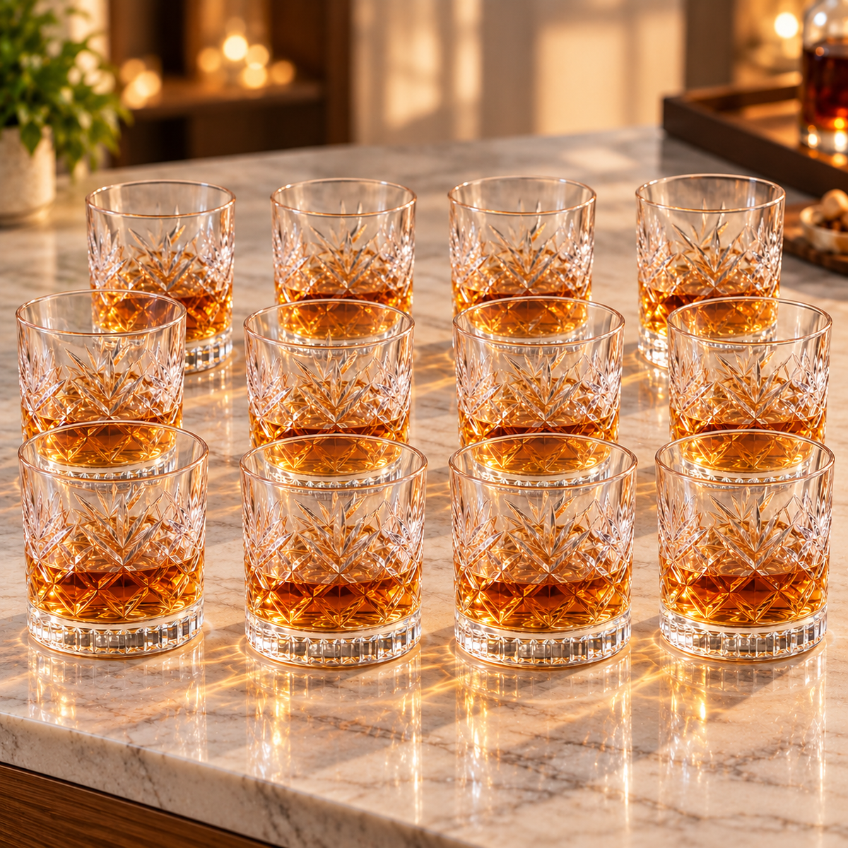 DELLUOGA Set of 6 Prism Cut Whiskey Glasses 205ml | Thick-Walled Wide Mouth Rocks Glasses for Whiskey, Scotch, Bourbon, Cocktails & juices
