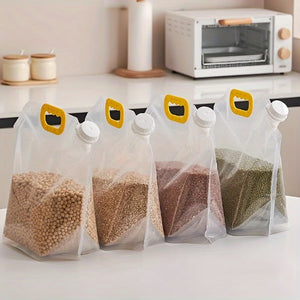 1.5L Transparent Grain Storage Bag with Pour Spout - Resealable Stand-Up Pantry Organizer