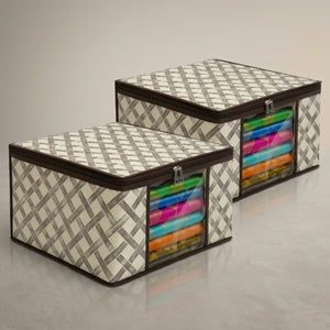 Non-Woven Saree Storage Box with Transparent Window | Foldable Clothes & Blanket Organizer for Wardrobe, Closet & Seasonal Storage (pack 2)