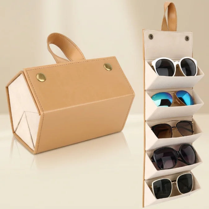 Foldable Sunglasses Organizer Case | 5 Slot Travel Glasses Holder