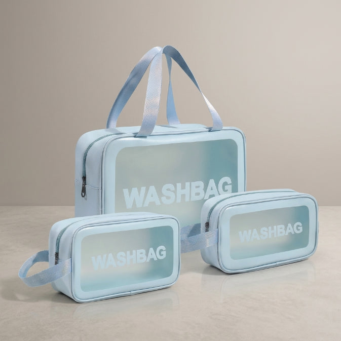Set Of 3 Printed Transparent Toiletries and Cosmetics Travel Wash Bags