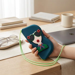 Cute Silicone Sunglasses Case with Zipper & Wrist Strap | Waterproof Soft Eyeglass Pouch with Cleaning Cloth for Travel & Daily Use