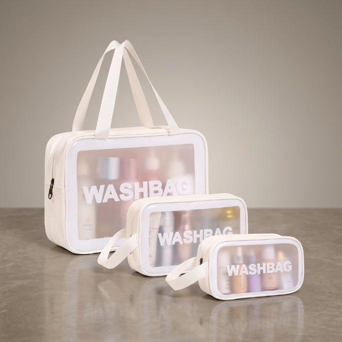 Set Of 3 Printed Transparent Toiletries and Cosmetics Travel Wash Bags