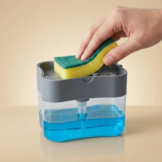 2 in 1 Kitchen Soap Dispenser with Sponge Holder | Liquid Dishwashing Pump for Sink & Bathroom Use