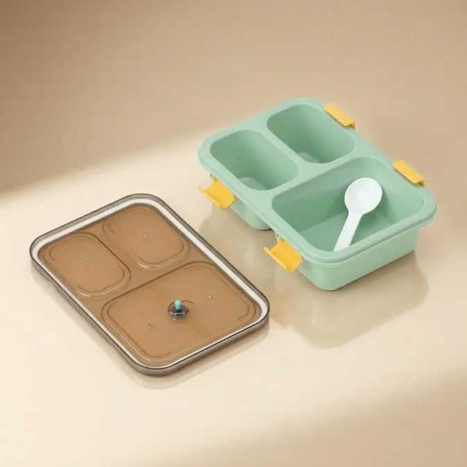 3 Compartment Lunch Box with Spoon | Leak-Resistant Bento Lunch Box for School | BPA-Free Food Storage Tiffin Box for Kids & Adults