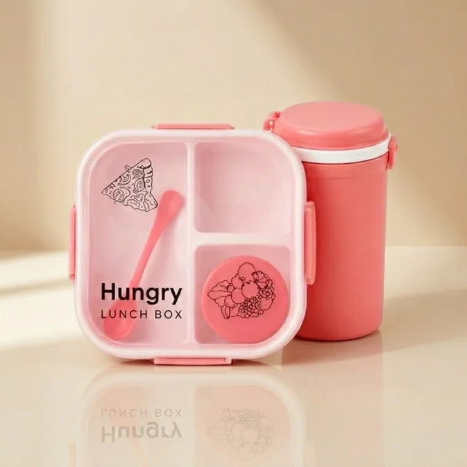 Lunch Box Set with Water Bottle & Spoon | 3 Compartment Leak-Resistant Lunch Box for Kids & Adults | BPA-Free Portable Tiffin Box
